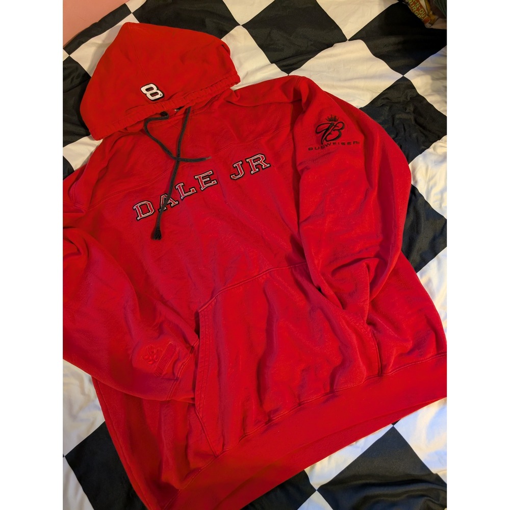Dale Jr Budweiser Nascar Racing Red‎ Hoodie Sweatshirt Men's Size